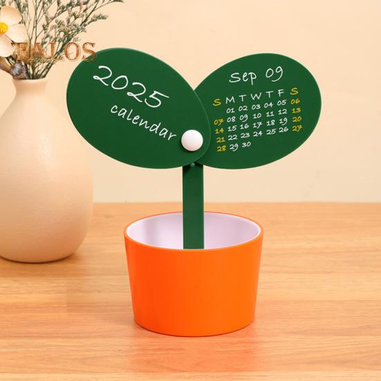 Настольный календарь-держатель для ручек на 2025 год, календарь с горшечными растениями, с основанием-держателем для ручек, настольное украшение для домашнего офиса