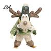Whimsical Ski Design Holiday Decor Green Christmas Plush Figurines, Skiing Snowman Reindeer Stuffed Doll, Fabric Unique Winter Wonderland Decorations