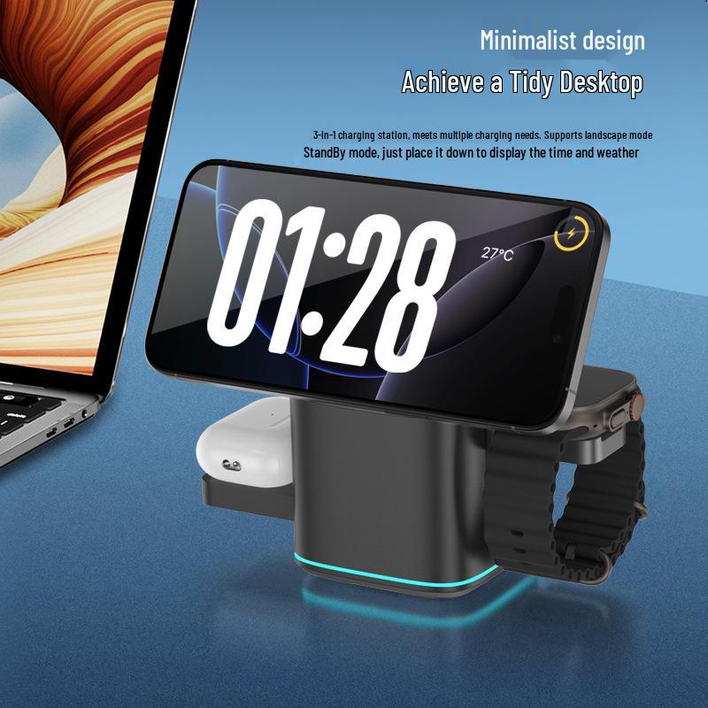 Сертифицированное Qi2 3-в-1 MagSafe Беспроводное Зарядное Устройство для Телефонов и Часов Apple и Samsung