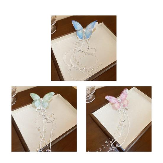 Girls Hair Pin Butterflies Decor Faux Pearls Beaded Long Tassel Hair Clip Wedding Prom Birthday Hair Barrette