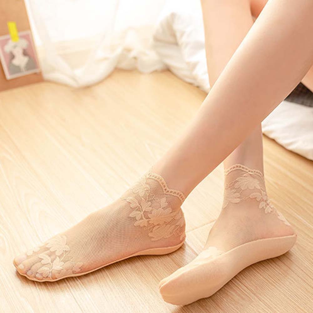 Trendy Lace Spring and summer Cotton Accessories Shallow mouth Leaves socks Mesh hosiery Boat socks