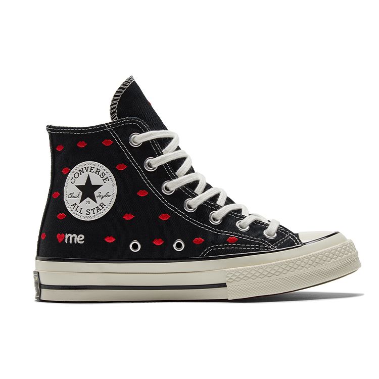 Converse Chuck 70 Embroidered Lips High Love Me — черные кроссовки унисекс University-Red Egret A01600C
