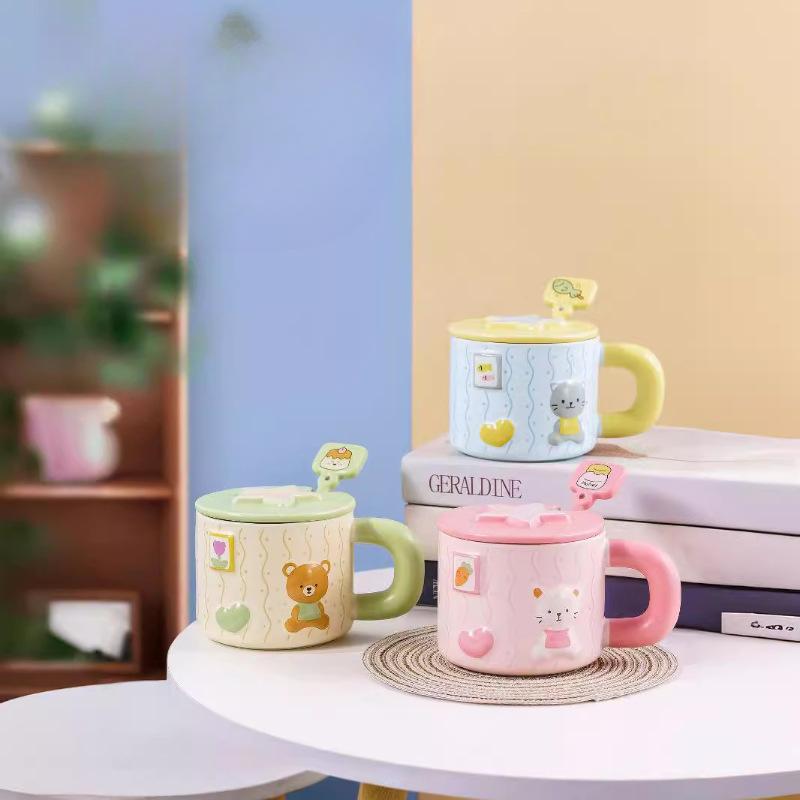 Милая детская домашняя кружка, высокоценная мультяшная керамическая чашка, чашка для молока и завтрака с крышкой и ложкой, кофейная чашка, сувенирная подарочная коробка