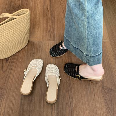 Корейская версия сетчатые полые одинарные туфли женские лето 2025 новые фея стиль темперамент мелкий вырез плоская подошва сандалии обувь рыболовная сеть