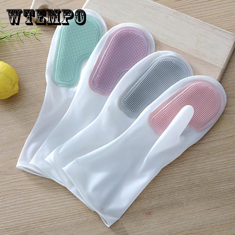 32CM Multifunctional Magic Brush Dishwashing Glove Rubber Kitchen Housework Cleaning Silicone Waterproof Gloves