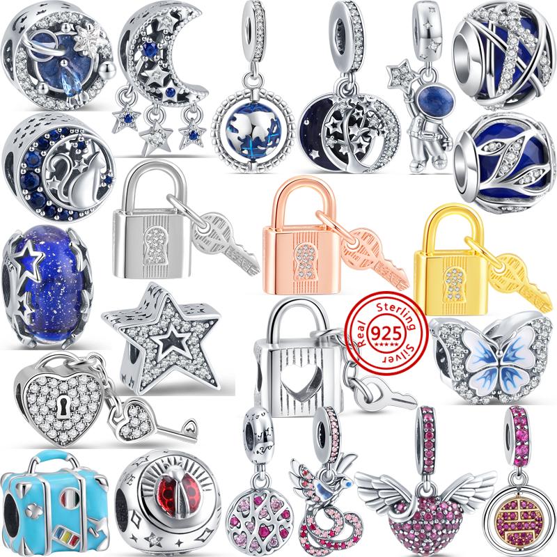 925 Серебряный Lucky Cat Pixiu Китайский Тигр Феникс Разделенный Инь и Ян Замок Ключ Бусина Подходит Оригинальные Подвески Браслет DIY