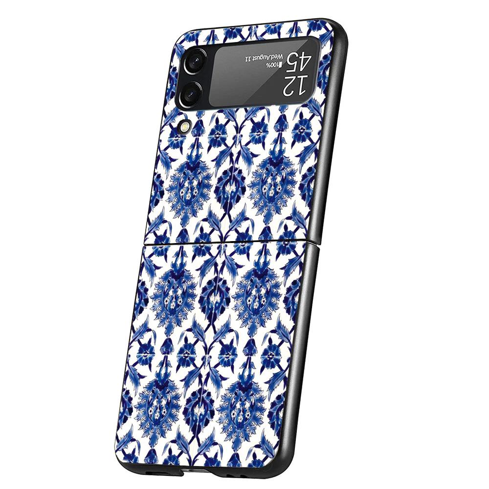 Blue And White Porcelain Case Phone Cover for Samsung Galaxy Z Flip 7 6 5 4 3 5G ZFlip7 ZFlip6 ZFlip5 ZFlip4 ZFlip3 Black Fundas