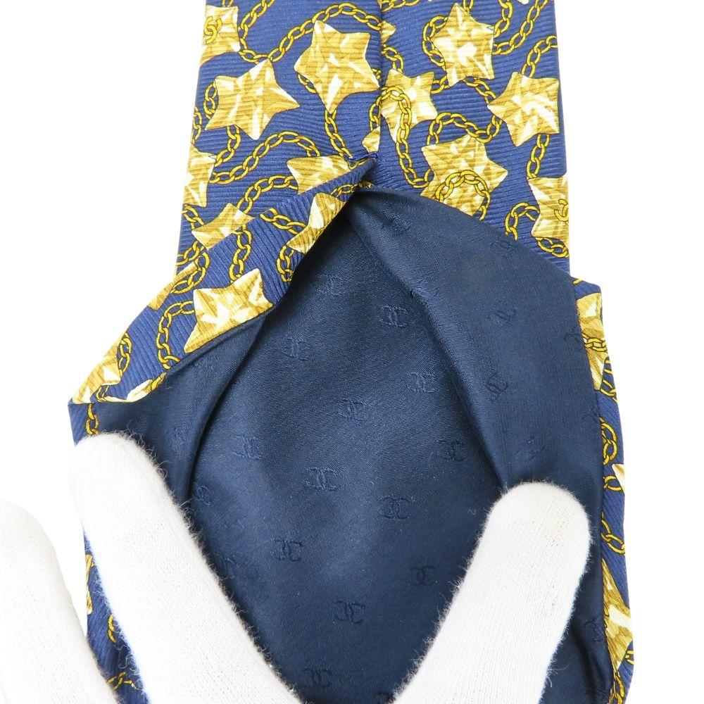Used CHANEL tie COCO Mark Star Chain silk Navy gold suit