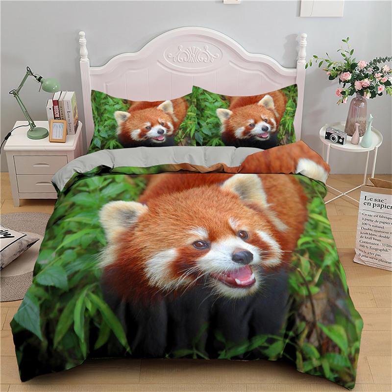 Kids Cute Animals Bedding Set Twin King For Boys Girls Teens 3D Panda Print Duvet Cover Microfiber Comforter Cover Bedroom Decor