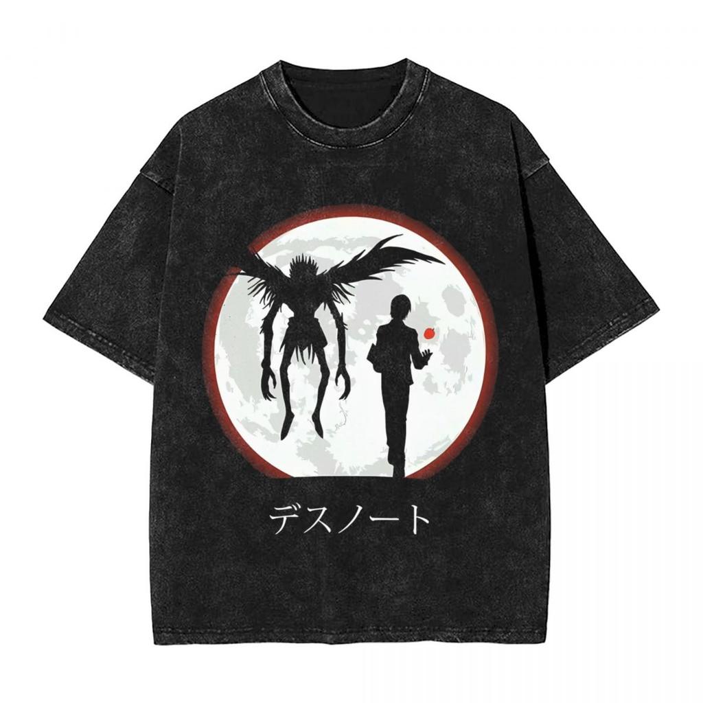Anime Harajuku Cotton Oversized TshirtMen Short Sleeve TeesDeath Note YK Summer Loose Washed Tops TShirt