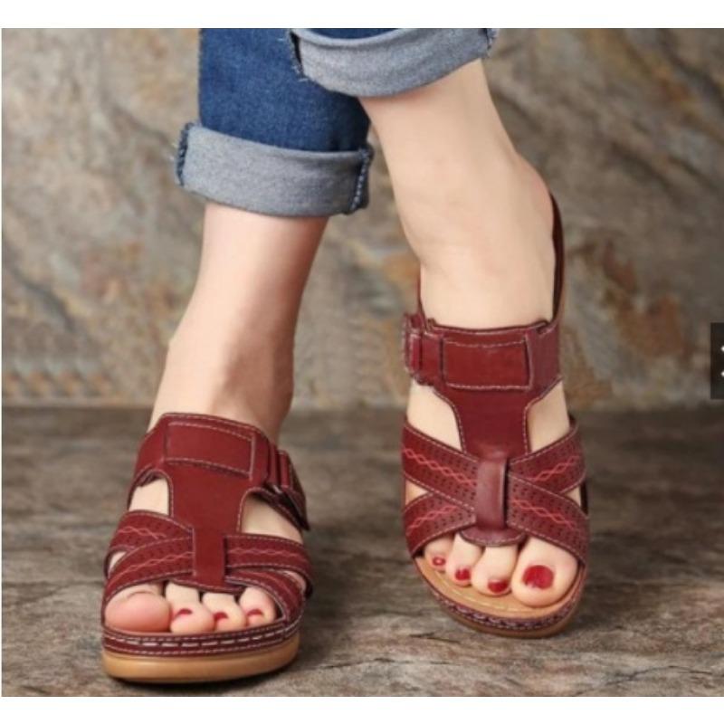 Большие размеры, летние повседневные туфли в стиле ретро на танкетке с толстой подошвой, кожаные женские классные тапочки с одним персонажем