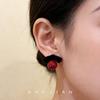 Hong Kong Style Retro Velvet Round Bead Stud Earrings Burgundy Flocking Bow Earrings Fashionable Light Luxury Unique Beautiful Earrings