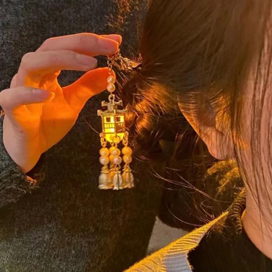 Женская палочка для волос, винтажный традиционный китайский дворец, форма фонаря, кулон, декор из искусственного жемчуга, кисточка, изысканные вилки для волос, платье Ханфу