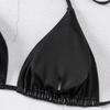 Женский купальник сексуальный черный халтер шея треугольная сумка сбоку кружево бикини раздельный комплект пляжная одежда купальные костюмы