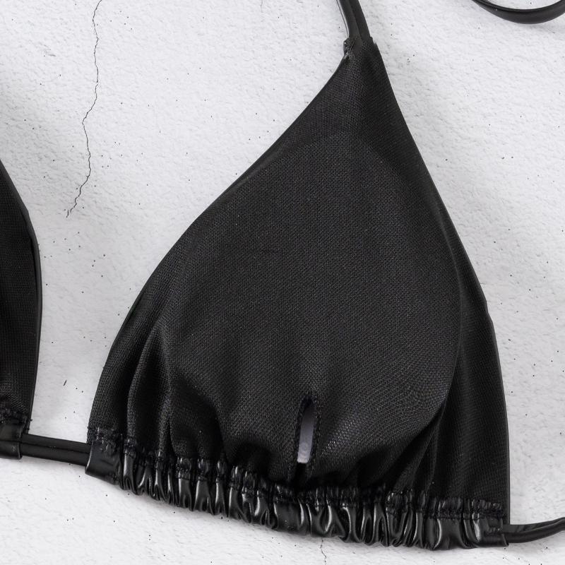 Женский купальник сексуальный черный халтер шея треугольная сумка сбоку кружево бикини раздельный комплект пляжная одежда купальные костюмы