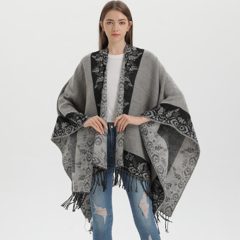New Split Shawl Autumn and Winter Imitation Cashmere Warm Fringed Cape Scarf