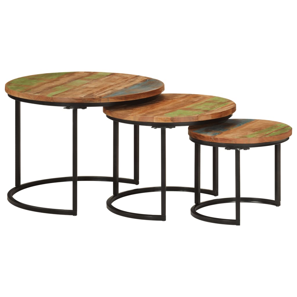 Set of 3 Coffee Tables Recycled Solid Wood