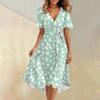 Women's Summer Fashion V-Neck Flared Dress Short Sleeve Floral Dresses
