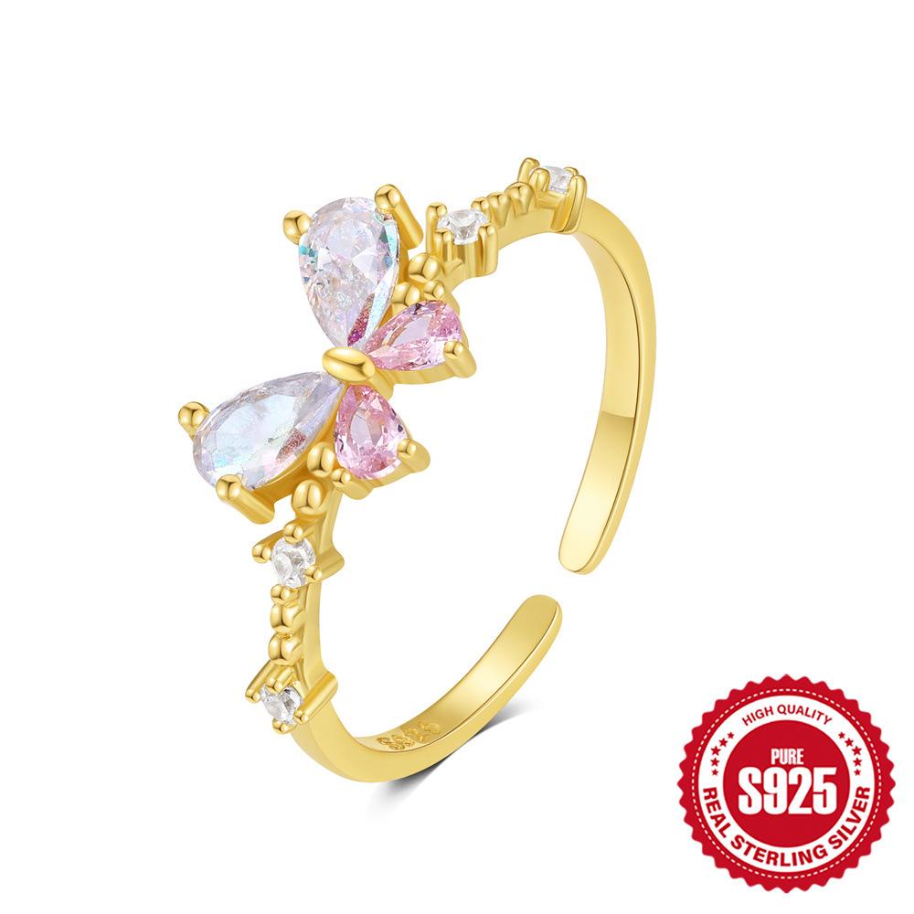 S925 Sterling Silver Ring Women'S Light Luxury Niche Design Sense Geometric Twist Zircon Ring Fashion Open Index Finger Ring