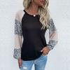 Kuzgi Ayollar Modasi Leopard Print Patchwork Futbolka Keng Trikotaj Top
