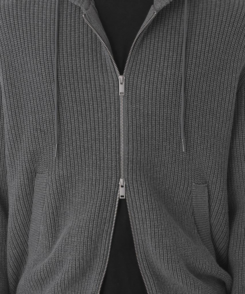 MUSINSA STANDARD Ribbed Knit Hooded Zip-Up [Gray]