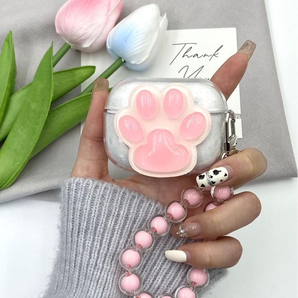 Pink cat scratch + pearl pendant, suitable for AirPods Pro Apple Bluetooth headset case 1/1/1/1st generation