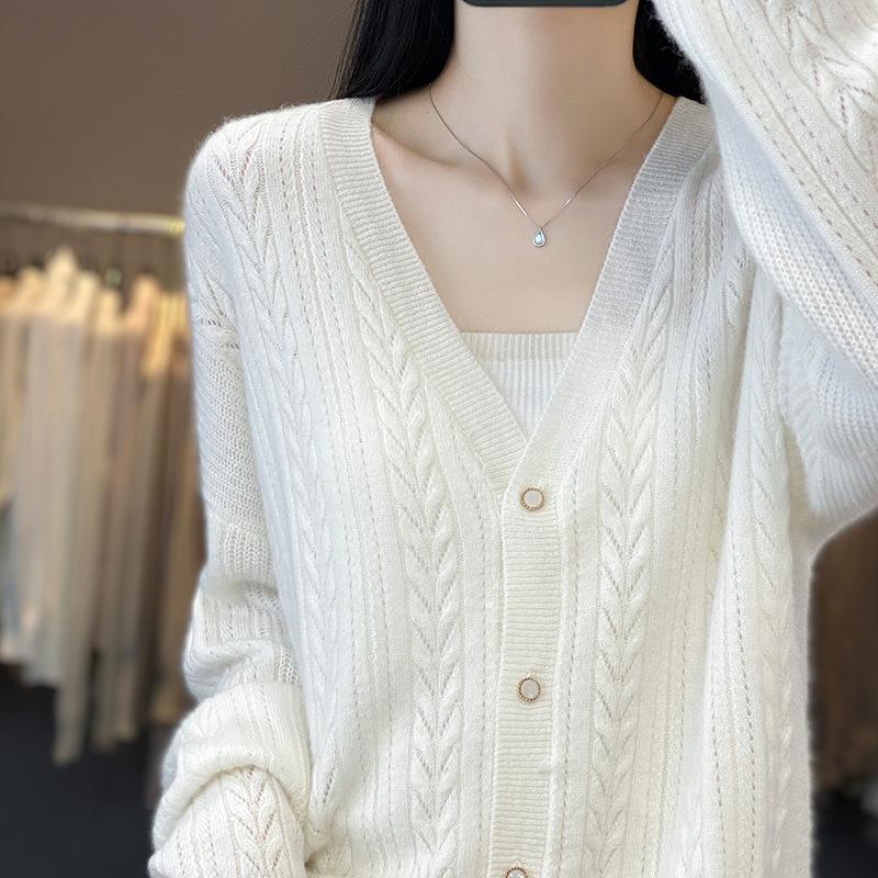 Кардиган с V-образным вырезом, с перекрученным цветочным узором для женщин на осень и зиму, свободный вязаный кардиган с длинными рукавами для свитера, куртки, топа