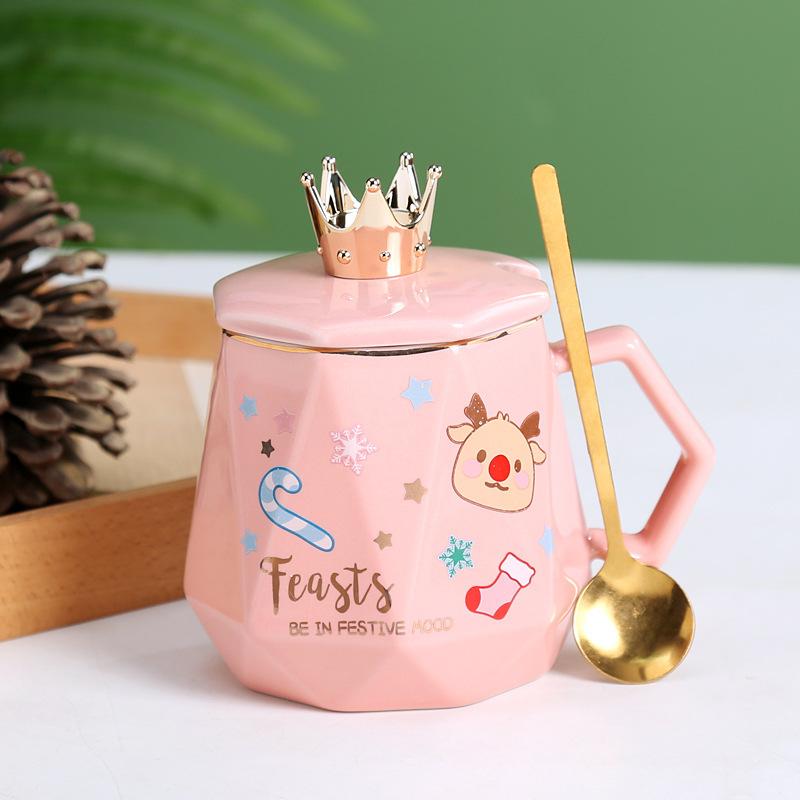 Высокая рождественская чашка креативная керамическая чашка Санта-Клаус кружка рождественский подарок чашка для воды с крышкой ложка чашка
