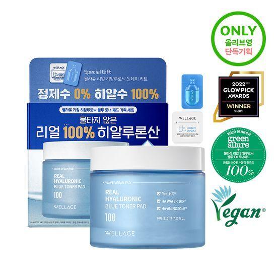 WELLAGE Real Hyaluronic Blue Toner Pads 70 Sheets (+1 One-Day Kit)