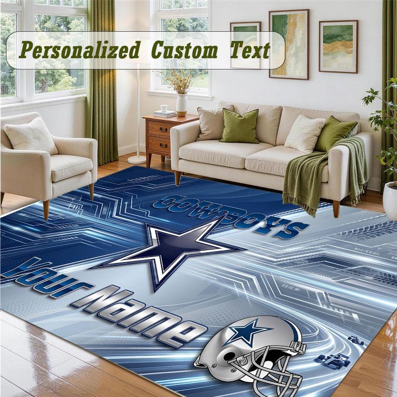 Crystal Velvet Square Rug Custom NameDallas Cowboys Pattern Non Slip Home Floor Decor Rug