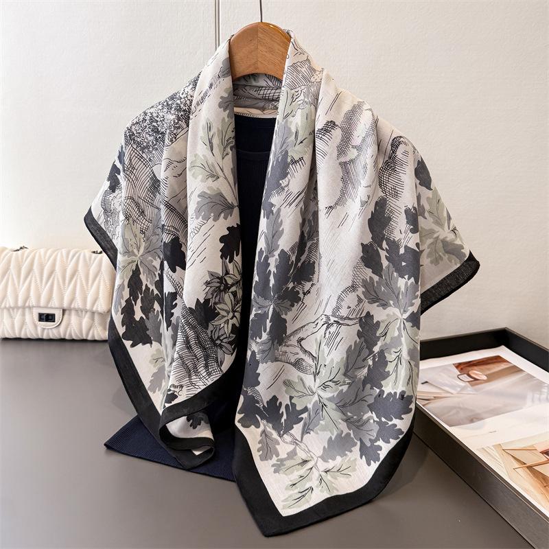2026 New Flower Print Satin Square Silk Scarf for Women Muslim Hijab Lady Neckerchief Shawl Wraps Headband Handle Bag Ribbon
