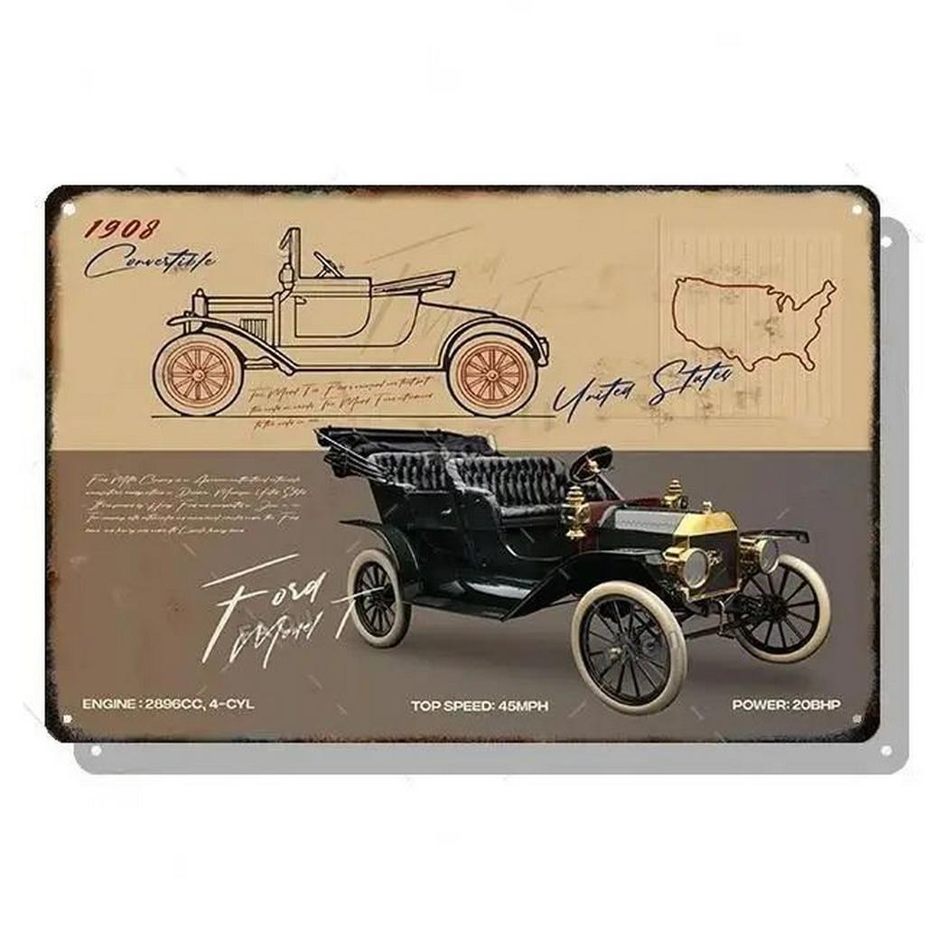 Металлические жестяные таблички Плакат Классические автомобили Настенное украшение Винтажные художественные постеры Жестяная картина для мужской пещеры Дома Кафе Игровой комнаты Клуба Бара