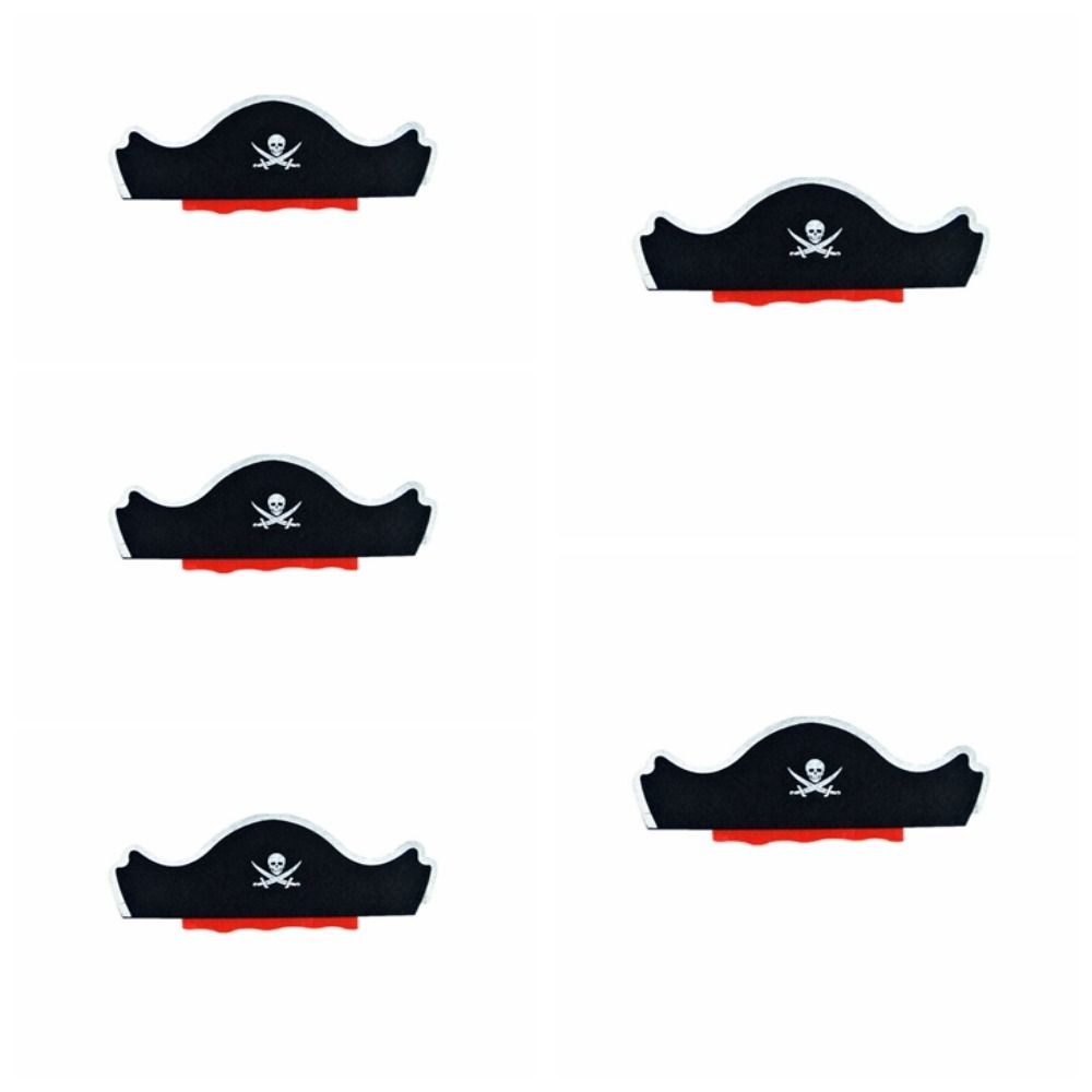 5Pcs Horror Felt Pirate Hat Black Skull Pirate Captain Cap Props Accessories Masquerade Party