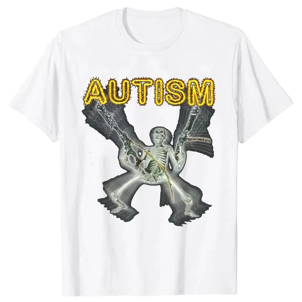 Retro Autism Skeleton Funny Women T-Shirt Neurodivergent Autism Awareness Support Graphic Tee Halloween Gifts Female Clothes