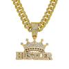 Full Diamond Crown Letter Cuban Chain Pendant, Hip Hop Street Necklace Men's Diamond Large Gold Necklace
