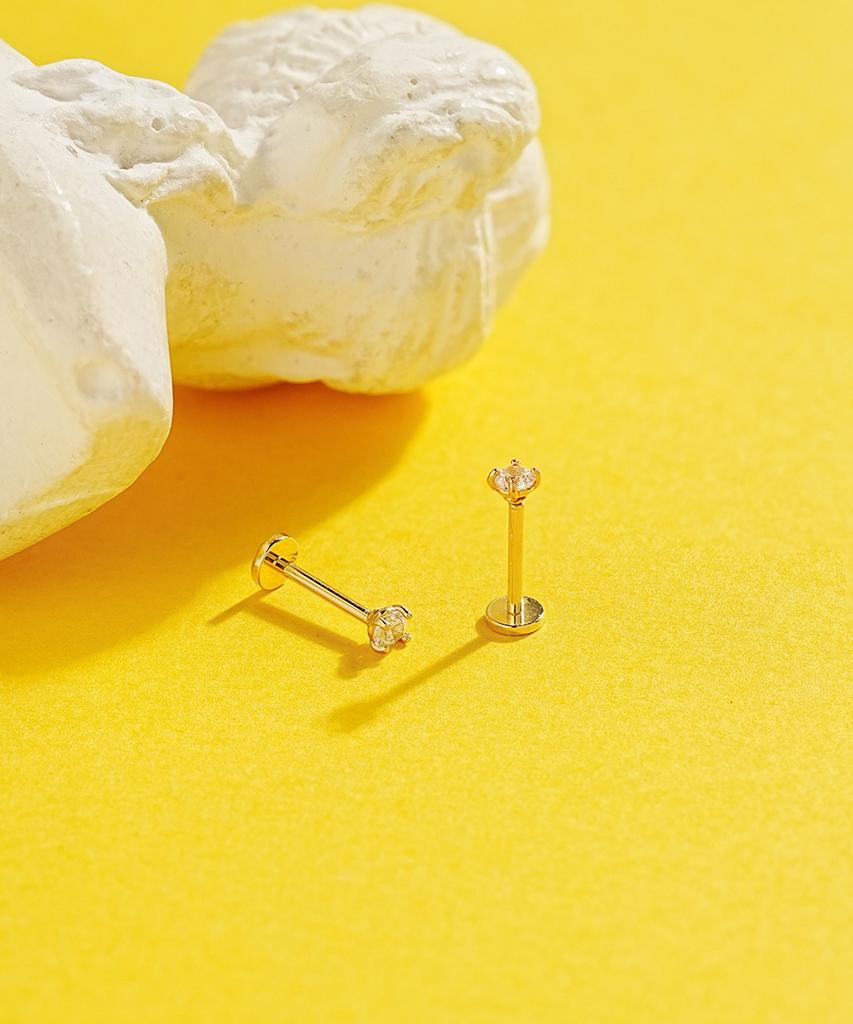 Minimalpiercing 14K Внутренняя резьба Муассанит Алмаз Лабрет Пирсинг носа 0,8 мм