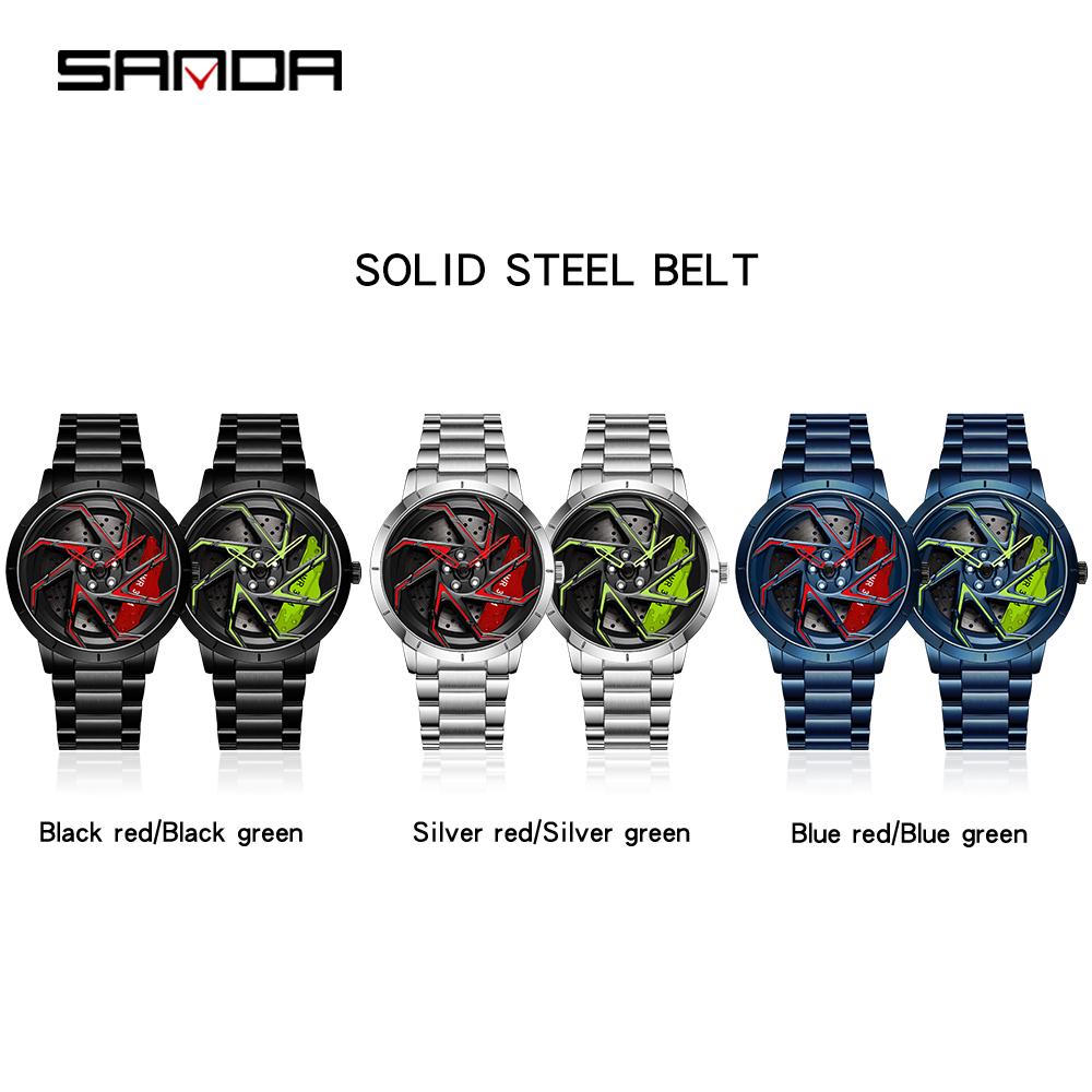 Fashion Mens Watches Luxury 360 Rotating Car Wheel Dial Quartz Watch Men Casual Steel Waterproof Sport Watch Relogio Masculino