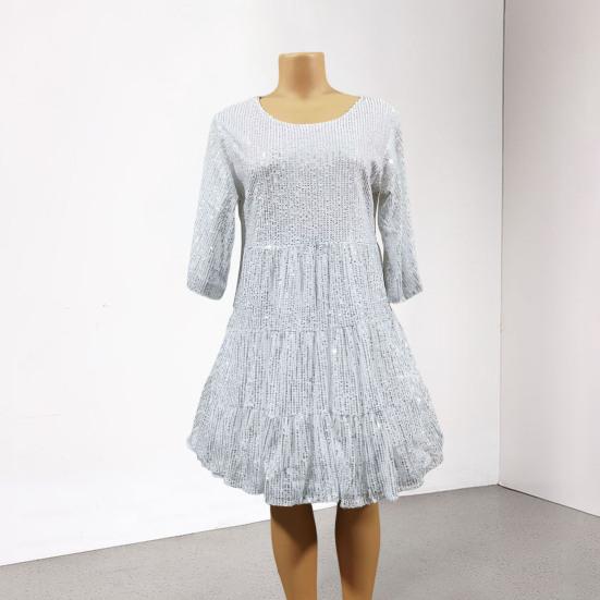 Вечернее платье с круглым вырезом, короткими рукавами, пайетками, мини-платьем со свободным подолом