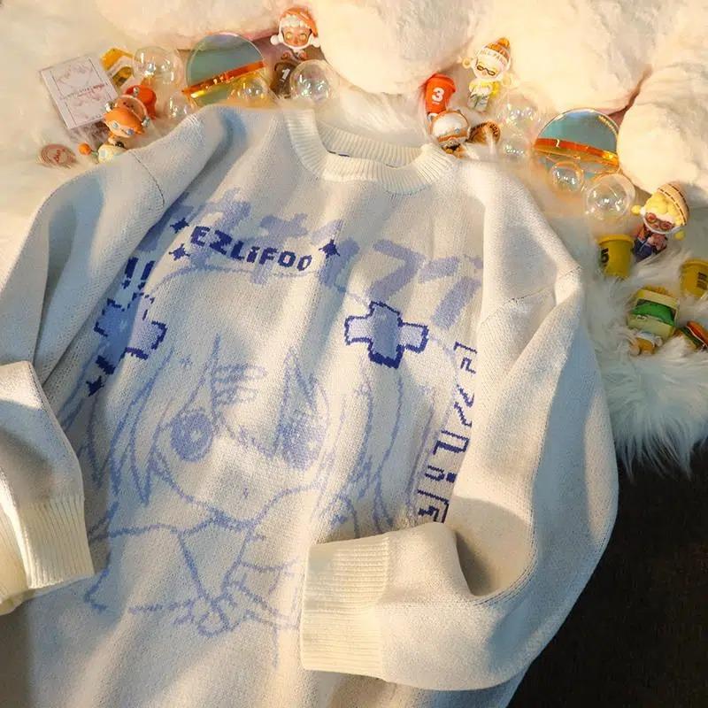 Женский пуловер большого размера Y2k, осенний пуловер в стиле аниме, уличная одежда в готическом стиле, кавайный японский свитер с длинными рукавами