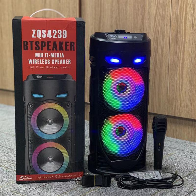 ZQS4239 Dual 4-inch Portable Bluetooth Speaker - Colorful Cylinder Design, High Power