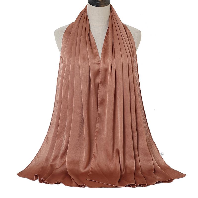 Hot-selling New Satin Smooth Crepe Natural Pleated Scarf Malaysia Indonesia Popular Ethnic Headscarf Women