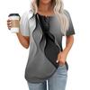 Women's Fashionable Casual Short Sleeve Button Print Round Neck Pullover Top