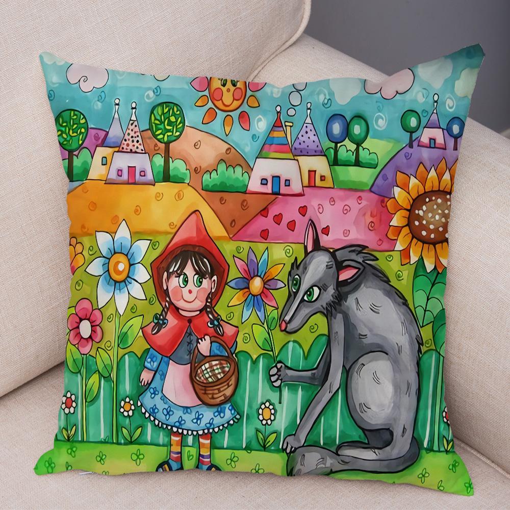 Детская живопись маслом Искусство Наволочка для подушки Обе стороны Плюшевая наволочка Декор Мультяшное растение Наволочка для дивана Дома Машины