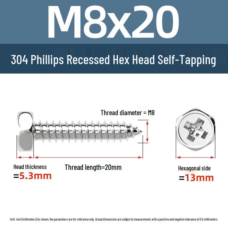 Yigu 304 Stainless Steel Phillips Recessed Hex and Slotted Self-Tapping Screws for Wood, M3-M8