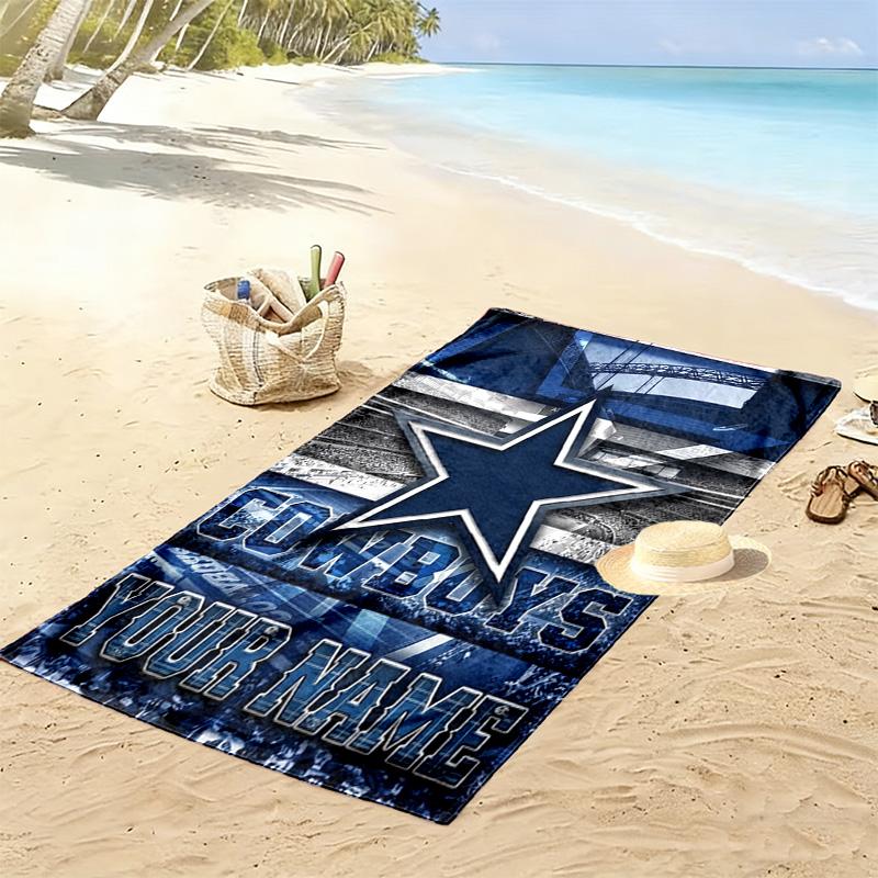 Name Custom Dallas Cowboys Print Beach Towel, Large Soft Quick Dry Towel for Beach Camping Swimming