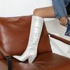 Женские сапоги на высоком каблуке, осенне-зимние, новые, в европейском и американском стиле, с острым носком, на толстом каблуке, большие размеры, до середины икры
