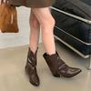 2025Vintage Women Western Cowboy Boots Pointed Toe Shoes Ladies Thick Heel Short Botas Autumn Winter Zapatos De Mujer