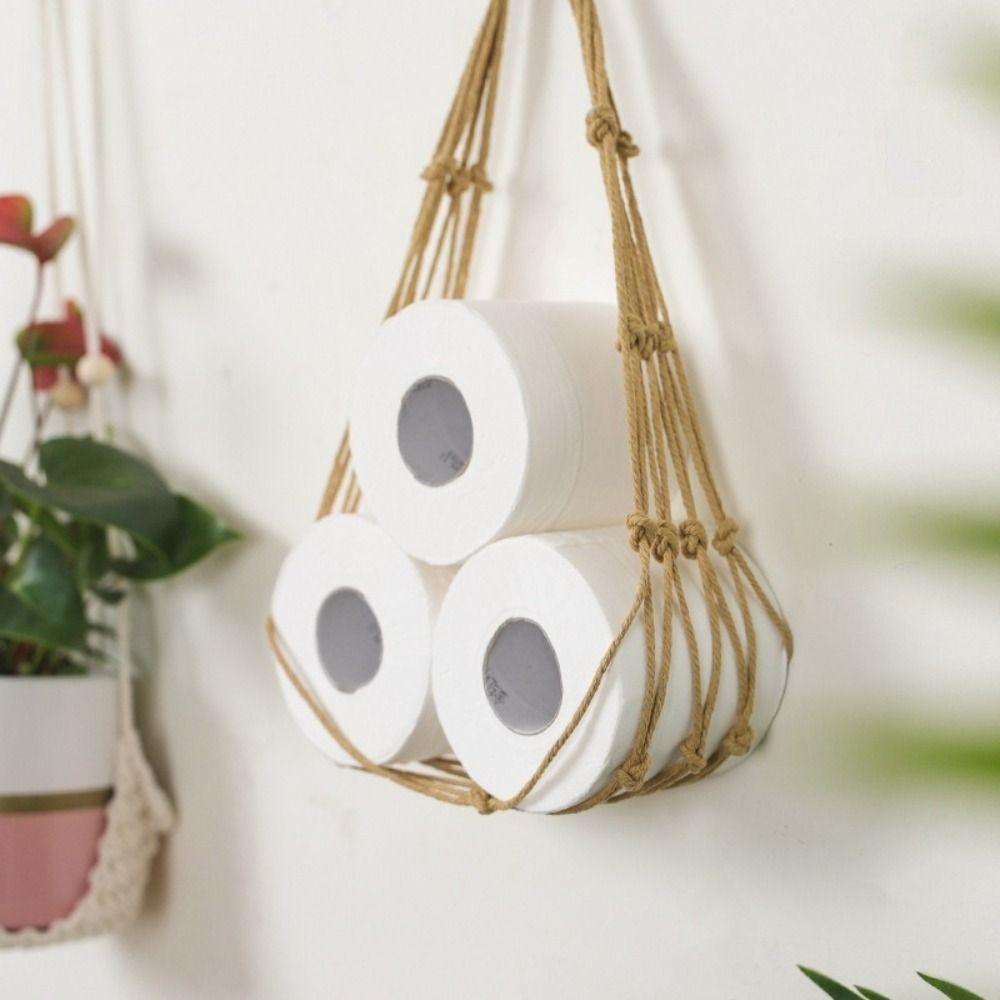 Hanging Toilet Paper Towel Holders Nordic Style Roll Storage Net Bag Tissue Stand Hotel