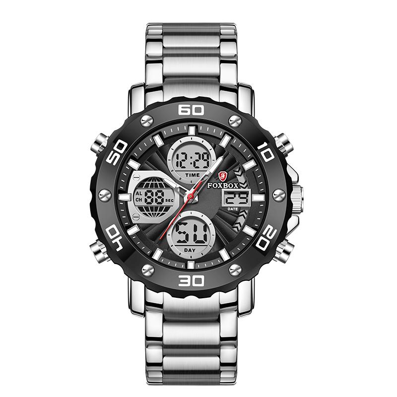 FOXBOX Top Fashion Quartz Watch Men LIGE Dual Display Luxury Watches Men 30M Waterproof Luminous Digital Wristwatches Gift Reloj