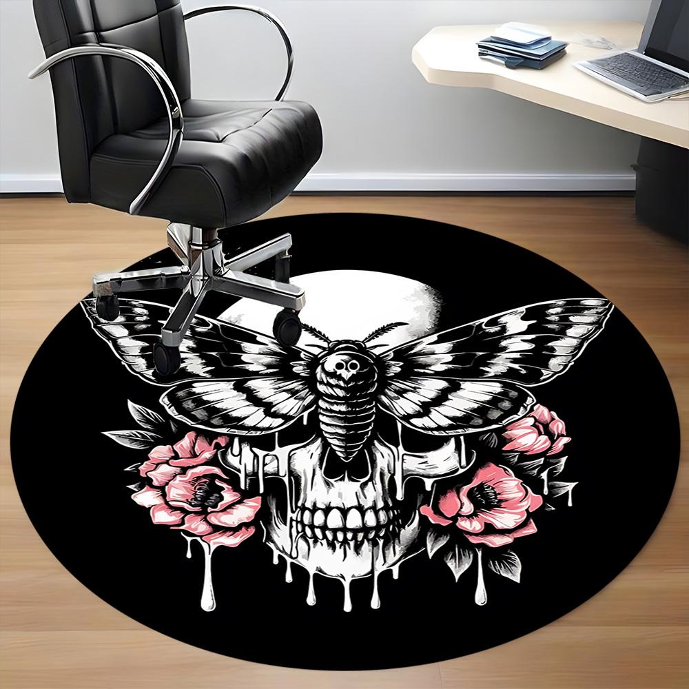 1pc Gothic Skull Butterfly Chair Carpet for Office, Round Non Slip Durable Large Size Office Carpet, Suitable for Office